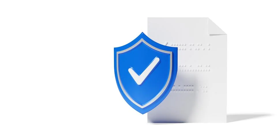 Digital document protected by blue shield on white background, information .. Stock Illustration