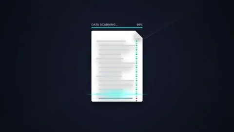 Digital Document Scanning and Data Processing with Futuristic HUD Interface Stock Footage 348421545