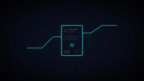 Digital document scanning animation with glowing hud interface and data ana.. Vidéo 344861420