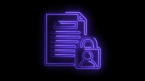 Digital document security concept neon light animation showing data privacy and Stock Footage 330781843