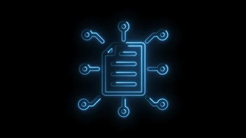Digital document sharing with connected nodes in neon glow animation on dark Stock Footage 330782609