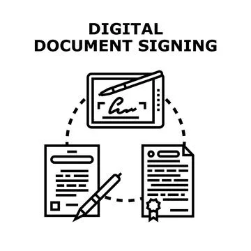 Digital document signing process concept illustration 스톡 일러스트