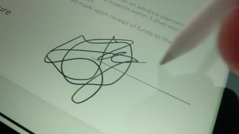 Digital Document Signing Process with Electronic Signature on Tablet Stock Footage 282960168