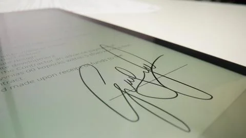 Digital Document Signing Process with Electronic Signature on Tablet Stock Photos