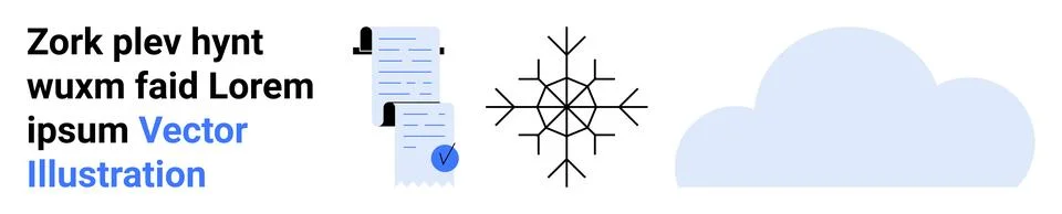 Digital Document, Snowflake, and Cloud Graphics with Text Placeholder イラスト素材