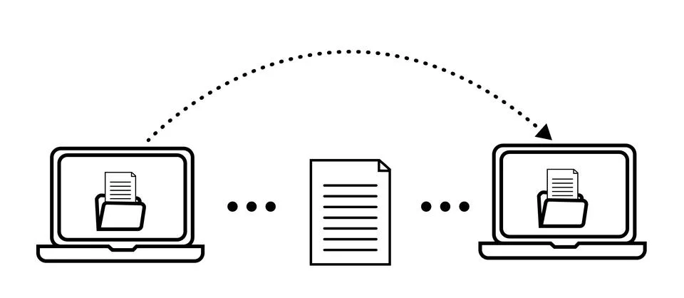 Digital document transfer icon. Data migration between folders sign. Stock Illustration