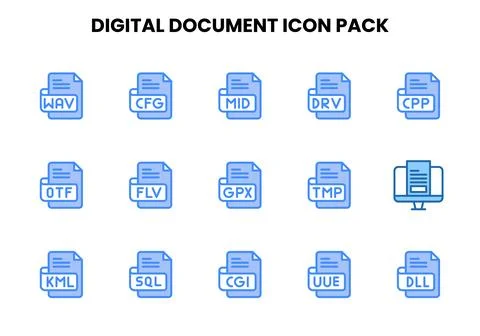 Digital Document Two Colour Bundle Icons Pack Illustrazione stock