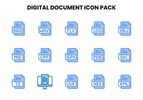Digital Document Two Colour Graphics Icons Pack 스톡 일러스트
