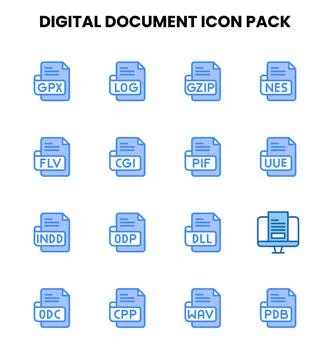 Digital Document Two Colour Set Icons Pack Illustrazione stock