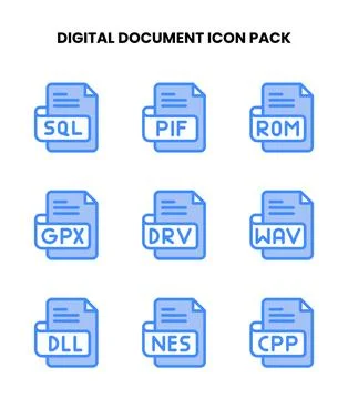 Digital Document Two Colour Vector Icons Pack Stock Illustration