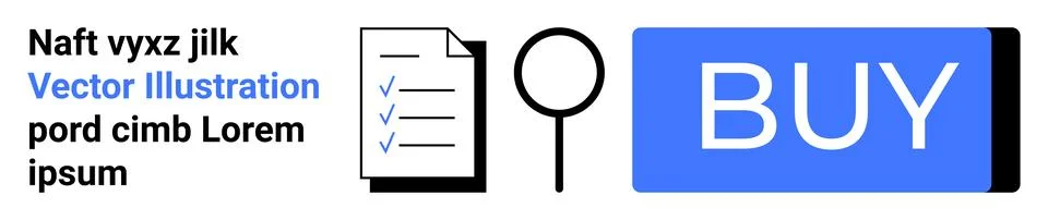 Digital Document Verification and Purchase Concept with Checklist, Magnifyi.. Stock Illustration