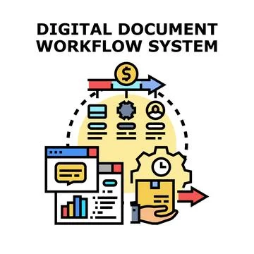Digital document workflow system automation processing management Stock Illustration