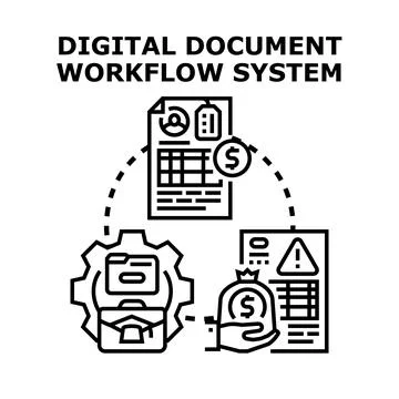 Digital document workflow system managing business information 스톡 일러스트