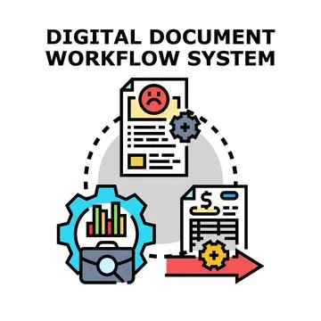 Digital document workflow system optimizing business process Stock Illustration