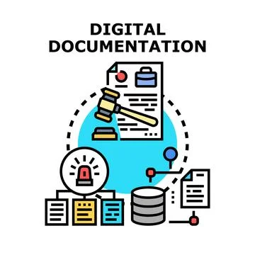 Digital documentation controlling data archiving and legal record keeping 스톡 일러스트