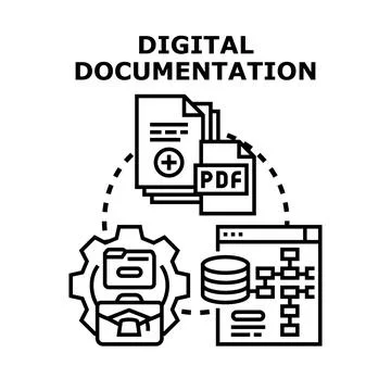 Digital documentation creating process with administrative data management Stock Illustration