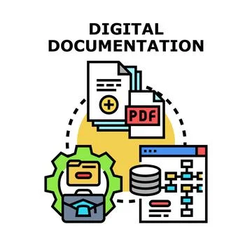 Digital documentation creating process with administrative data management Stock Illustration
