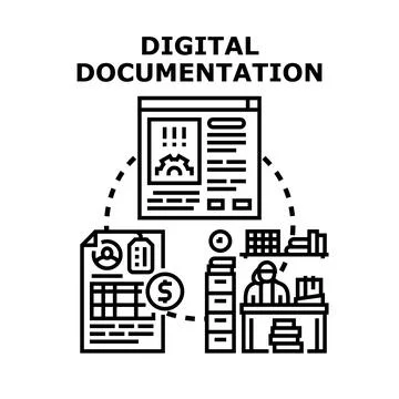 Digital documentation process a browser interface, paper document with financ Stock Illustration