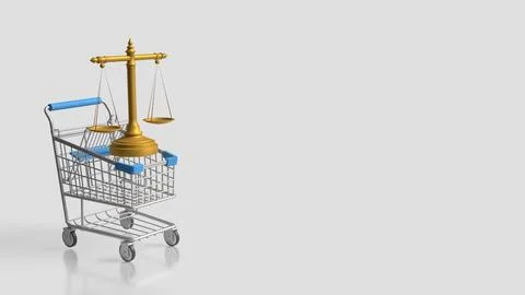 Digital Documents And Legal E commerce Concept With Shopping Cart And Balan.. Stock Illustration