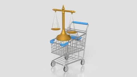 Digital Documents And Legal E commerce Concept With Shopping Cart And Balan.. Stock Photos