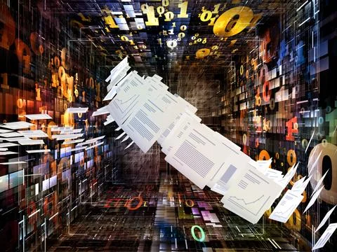 Digital Documents in Binary Data Tunnel Stock Illustration