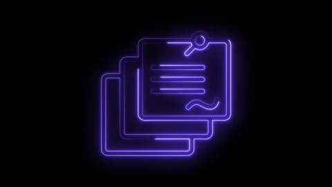 Digital documents neon animation with search icon for file management and data Stock Footage 330785646