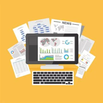 Digital documents. Online articles. Information Resources. Stock Illustration