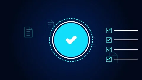 Digital documents validated with animated checkmark and document symbols Stock Footage 345938520