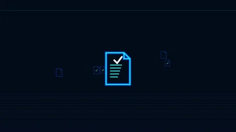 Digital documents validated on virtual interface illustrating secure electron Stock Footage 345938478