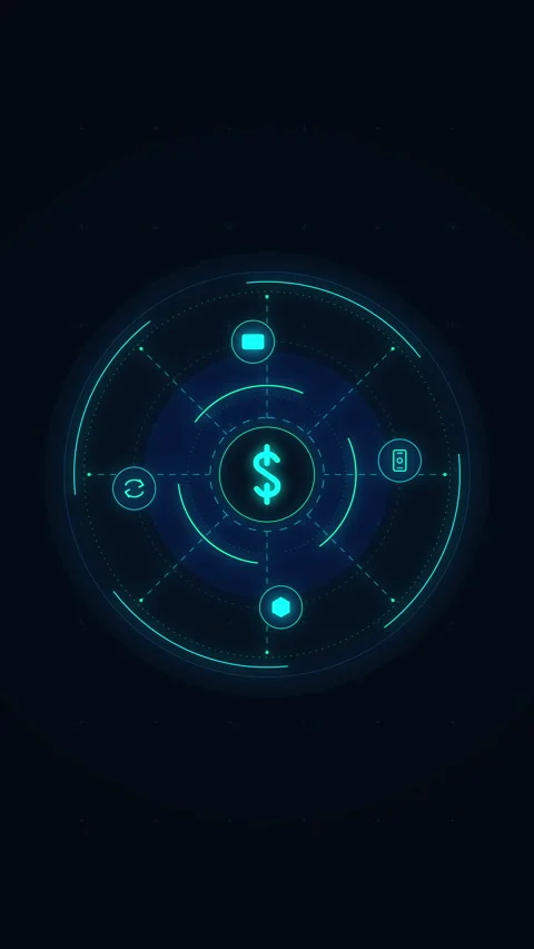 Digital dollar currency HUD interface loop with data processing Stock Footage 348328764