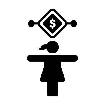 Digital dollar currency icon vector symbol with female person for transaction Stock Illustration