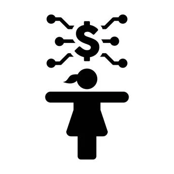 Digital dollar currency icon vector symbol with female person for transaction Stock Illustration