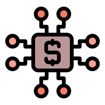 Digital dollar currency processing system connecting nodes icon Stock Illustration
