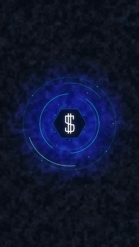 Digital dollar icon with technology cyber scanning interface motion graphic Stock Footage 348328983