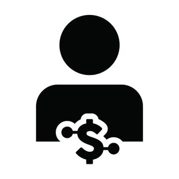 Digital dollar icon vector currency symbol with male user person profile avatar Stock Illustration