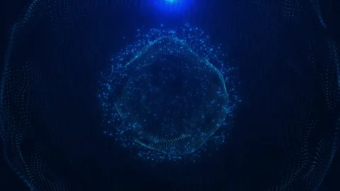 Digital dot globe sphere visual blue particle mesh, glowing central form, dark d Stock Footage 340571042