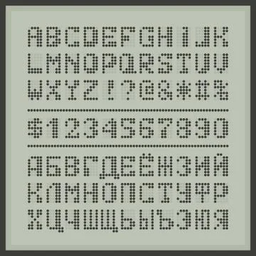 Digital dotted font display letters and numbers Stock Illustration
