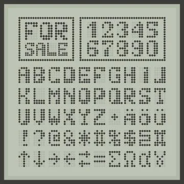 Digital dotted font display letters and numbers Stock Illustration