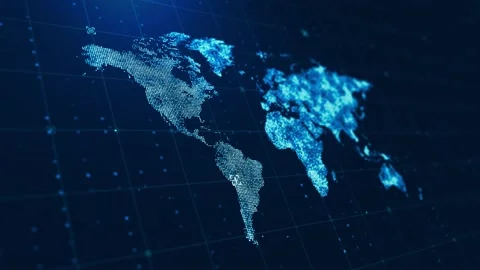 Digital dotted world map with blinking particles and grid background animation Stock Footage 200190934