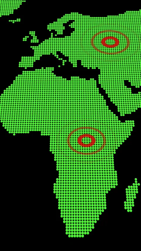 Digital dotted world map focused on africa and europe in green on black bac.. Stock Footage 344840304