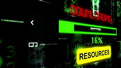 Digital Downloading Resources Concept with Neon Progress Bar and Data Interfa Stock Footage 344059382