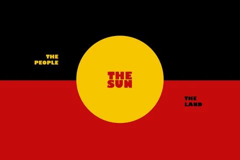 A digital drawing of the australian aboriginal flag with it's meaning Stock Illustration