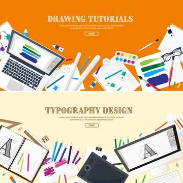 Digital drawing, graphic design. Workplace, equipment for designer. Ui. Back to 库存插图