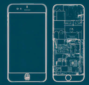 Digital drawing of an inner construction of a smartphone isolated on blue backgr Stock Illustration