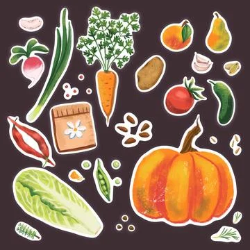 Digital drawing on kitchen theme for your design stickers Stock Illustration