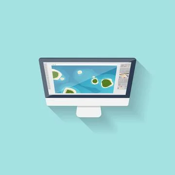 Digital drawing. Personal computer, laptop. Graphics and web design. Flat style Stock Illustration