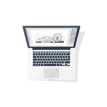 Digital drawing. Personal computer, laptop. Graphics and web design. Flat style Stock Illustration