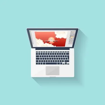 Digital drawing. Personal computer, laptop. Graphics and web design. Flat style Stock Illustration