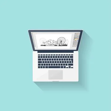 Digital drawing. Personal computer, laptop. Graphics and web design. Flat style Stock Illustration