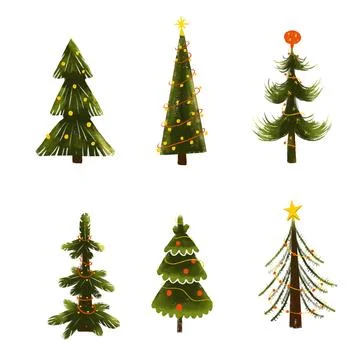 Digital drawing of six Christmas trees. to decorate your design Stock Illustration
